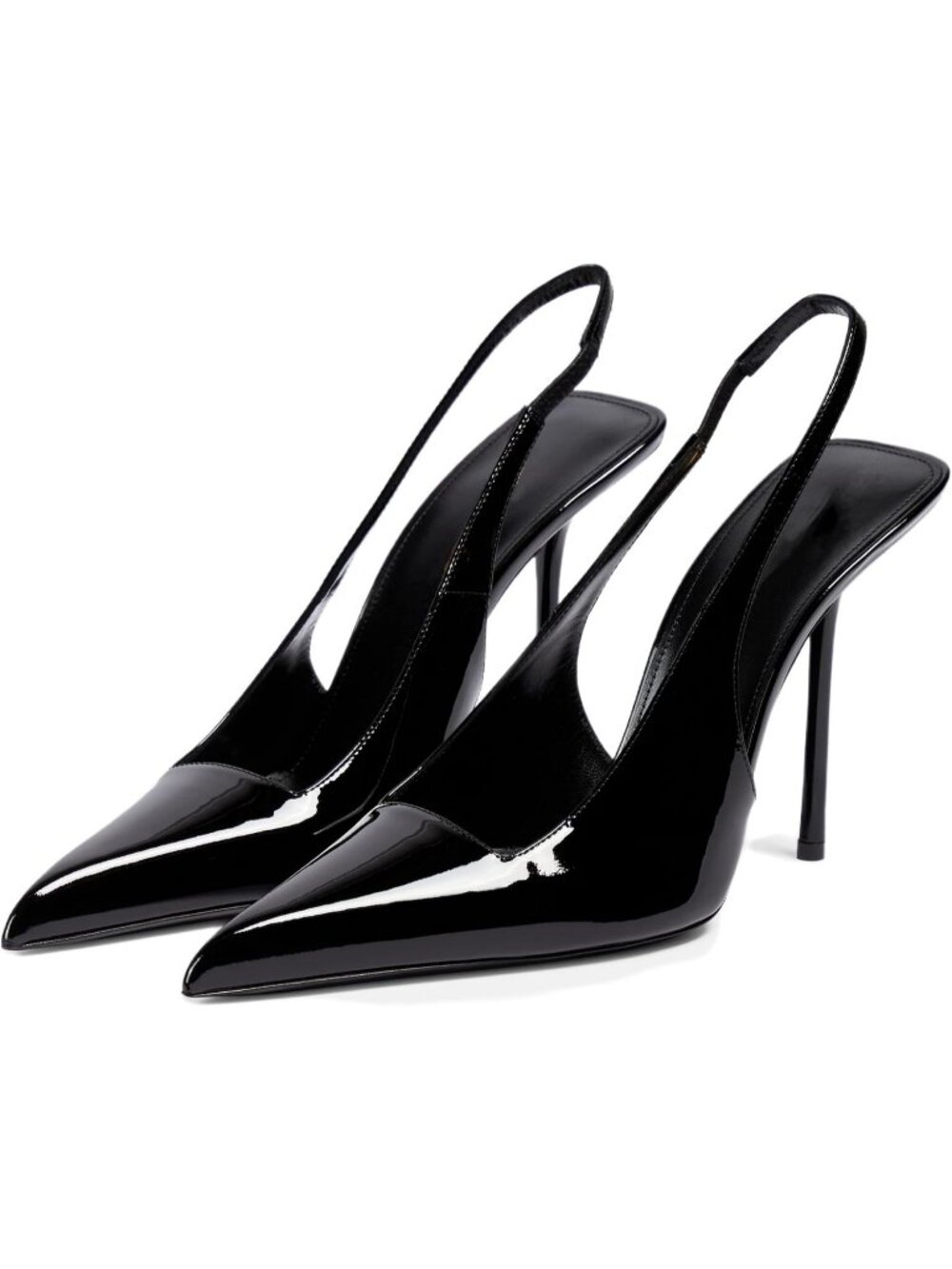 Women's Black Faux Leather Pointed Toe Stiletto Stretch Backless High Heels